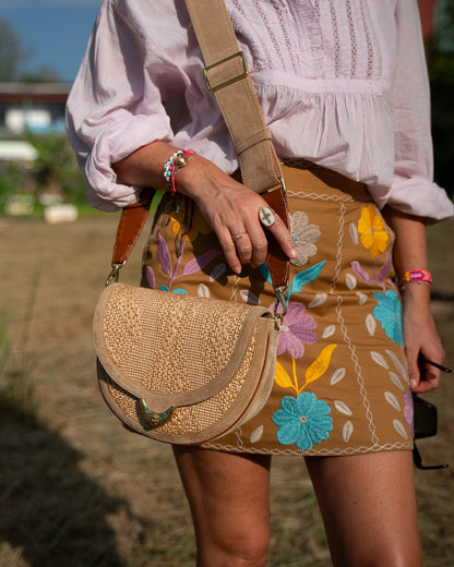 Embroidered Mini Tady Skirt Camel